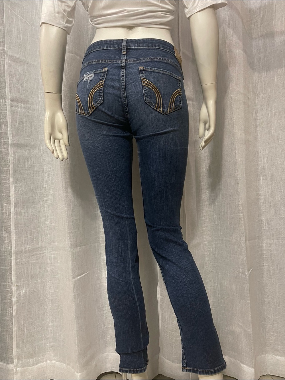 Hollister Distressed Skinny Jeans Blue Ripped Knee Size 27 5S (Preowned) - Picture 6 of 12